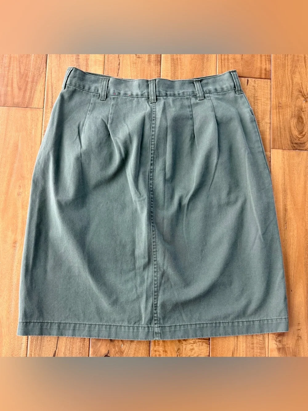 Gloria Vanderbilt Button-Front Olive Green A-Line Skirt Size 10 Front Pockets